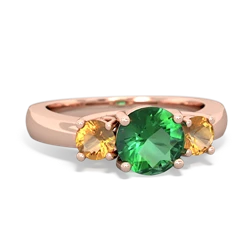 Lab Emerald Three Stone Round Trellis 14K Rose Gold ring R4018