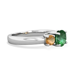 Lab Emerald Three Stone Round Trellis 14K White Gold ring R4018