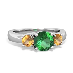 Lab Emerald Three Stone Round Trellis 14K White Gold ring R4018