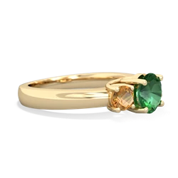 Lab Emerald Three Stone Round Trellis 14K Yellow Gold ring R4018