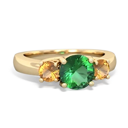 Lab Emerald Three Stone Round Trellis 14K Yellow Gold ring R4018