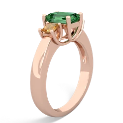 Lab Emerald Three Stone Emerald-Cut Trellis 14K Rose Gold ring R4021