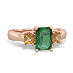 Lab Emerald Three Stone Emerald-Cut Trellis 14K Rose Gold ring R4021