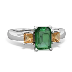 Lab Emerald Three Stone Emerald-Cut Trellis 14K White Gold ring R4021