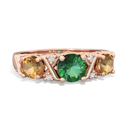 Lab Emerald Hugs And Kisses 14K Rose Gold ring R5016