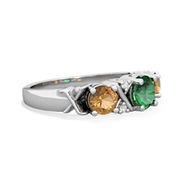 Lab Emerald Hugs And Kisses 14K White Gold ring R5016