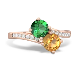 Lab Emerald Channel Set Two Stone 14K Rose Gold ring R5303