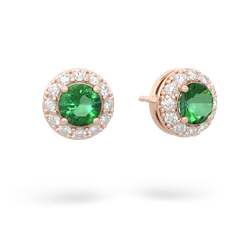 Lab Emerald Diamond Halo 14K Rose Gold earrings E5370