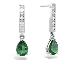 Lab Emerald Art Deco Diamond Drop 14K White Gold earrings E5324