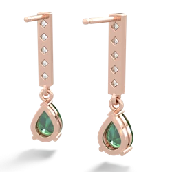 Lab Emerald Art Deco Diamond Drop 14K Rose Gold earrings E5324