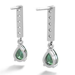 Lab Emerald Art Deco Diamond Drop 14K White Gold earrings E5324