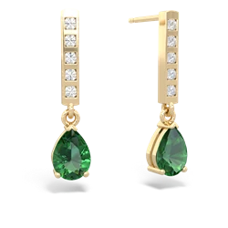 Lab Emerald Art Deco Diamond Drop 14K Yellow Gold earrings E5324