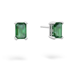 Lab Emerald 6X4mm Emerald-Cut Stud 14K White Gold earrings E1855