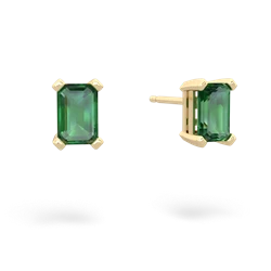 Lab Emerald 6X4mm Emerald-Cut Stud 14K Yellow Gold earrings E1855