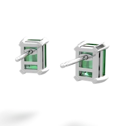 Lab Emerald 7X5mm Emerald-Cut Stud 14K White Gold earrings E1856