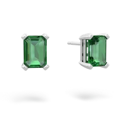 Lab Emerald 7X5mm Emerald-Cut Stud 14K White Gold earrings E1856