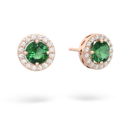 Lab Emerald Halo 14K Rose Gold earrings E5320