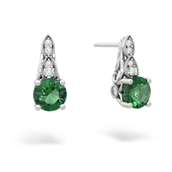 Lab Emerald Antique Elegance 14K White Gold earrings E3100