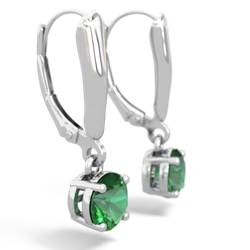 Lab Emerald 6Mm  Round Lever Back 14K White Gold earrings E2786