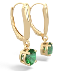 Lab Emerald 6Mm  Round Lever Back 14K Yellow Gold earrings E2786
