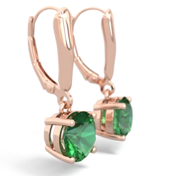 Lab Emerald 8Mm  Round Lever Back 14K Rose Gold earrings E2788
