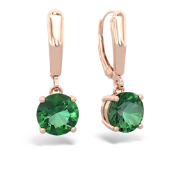 Lab Emerald 8Mm  Round Lever Back 14K Rose Gold earrings E2788