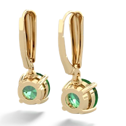 Lab Emerald 8Mm  Round Lever Back 14K Yellow Gold earrings E2788