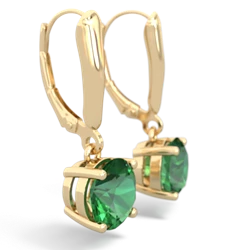 Lab Emerald 8Mm  Round Lever Back 14K Yellow Gold earrings E2788