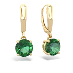 Lab Emerald 8Mm  Round Lever Back 14K Yellow Gold earrings E2788