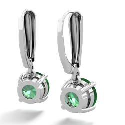 Lab Emerald 8Mm  Round Lever Back 14K White Gold earrings E2788