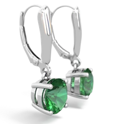 Lab Emerald 8Mm Round Lever Back 14K White Gold earrings E2788