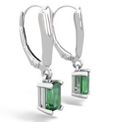 Lab Emerald 6X4mm Emerald-Cut Lever Back 14K White Gold earrings E2855