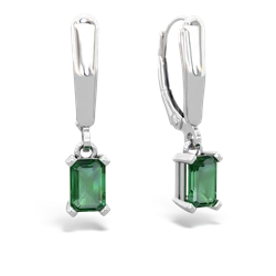 Lab Emerald 6X4mm Emerald-Cut Lever Back 14K White Gold earrings E2855