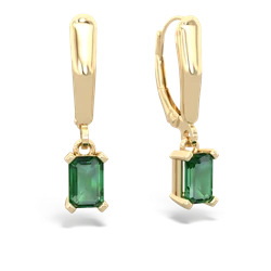 Lab Emerald 6X4mm Emerald-Cut Lever Back 14K Yellow Gold earrings E2855