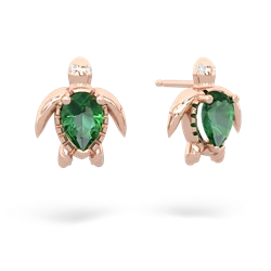 Lab Emerald Baby Sea Turtle 14K Rose Gold earrings E5241