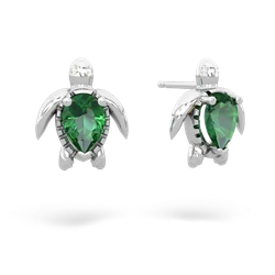 Lab Emerald Baby Sea Turtle 14K White Gold earrings E5241