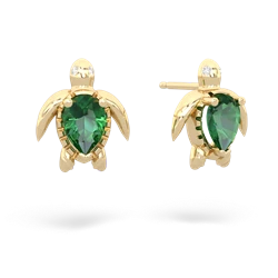 Lab Emerald Baby Sea Turtle 14K Yellow Gold earrings E5241