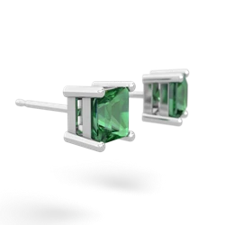 Lab Emerald 5Mm Princess Cut Stud 14K White Gold earrings E1789