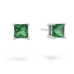 Lab Emerald 5Mm Princess Cut Stud 14K White Gold earrings E1789