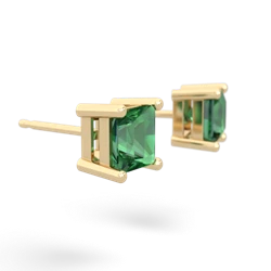 Lab Emerald 5Mm Princess Cut Stud 14K Yellow Gold earrings E1789