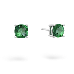 Lab Emerald 5Mm Checkerboard Cushion Stud 14K White Gold earrings E1795