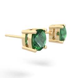 Lab Emerald 6Mm Checkerboard Cushion Stud 14K Yellow Gold earrings E1796