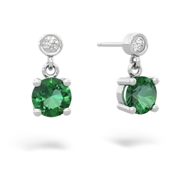 Lab Emerald Diamond Drop 6Mm Round 14K White Gold earrings E1986