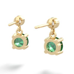 Lab Emerald Diamond Drop 6Mm Round 14K Yellow Gold earrings E1986