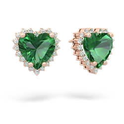 Lab Emerald Sparkling Halo Heart 14K Rose Gold earrings E0391