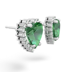 Lab Emerald Sparkling Halo Heart 14K White Gold earrings E0391