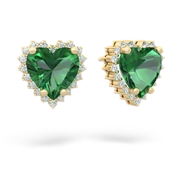 Lab Emerald Sparkling Halo Heart 14K Yellow Gold earrings E0391