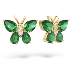 Lab Emerald Butterfly 14K Yellow Gold earrings E2215