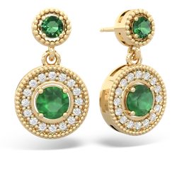 Lab Emerald Halo Dangle 14K Yellow Gold earrings E5319