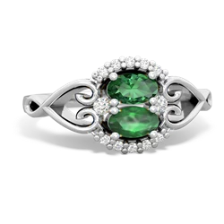 Lab Emerald Love Nest 14K White Gold ring R5860